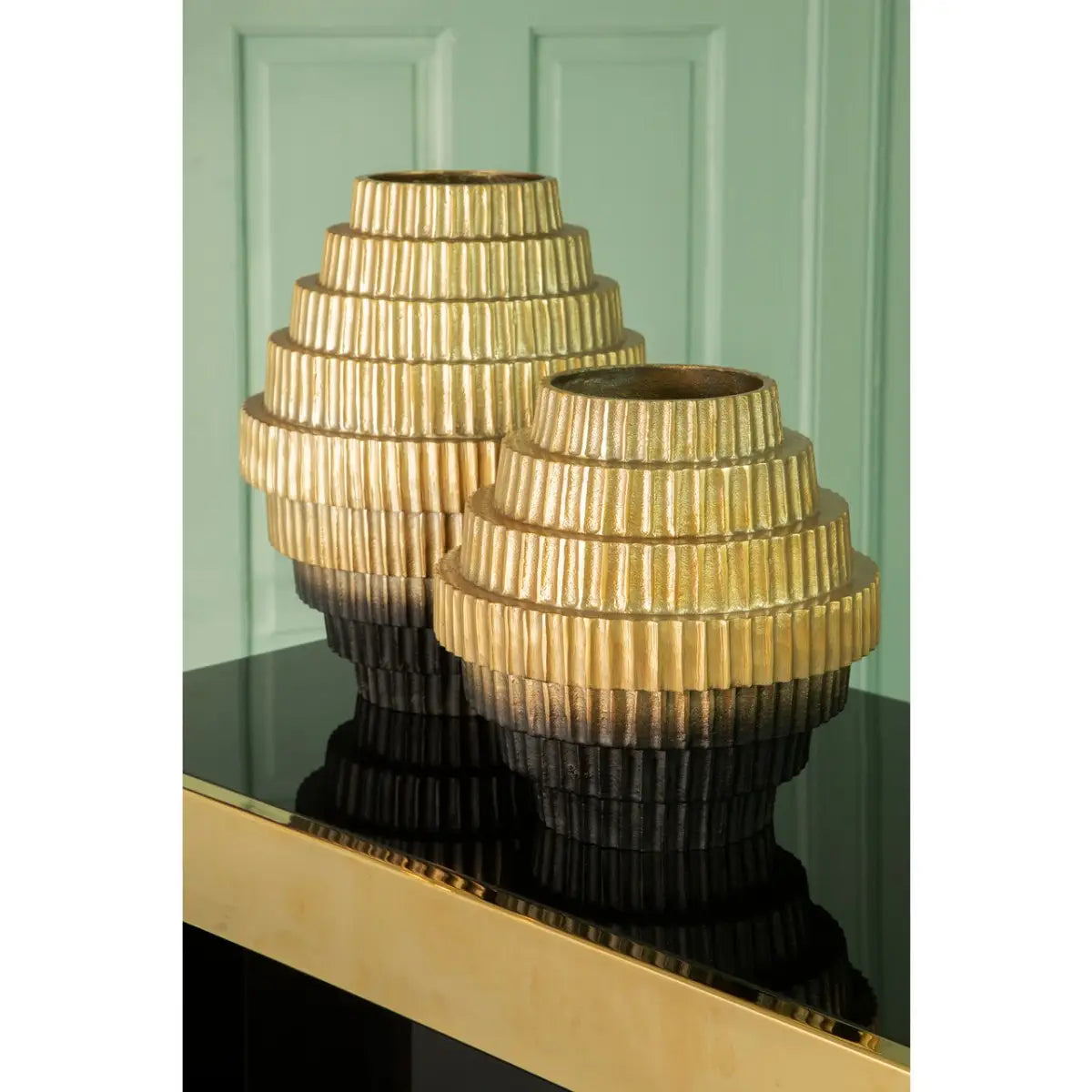 Alto Stacked Ombre Gold & Black Vase | Small